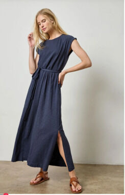 NWT Lilla P XS Navy saddle sleeve maxi dress
